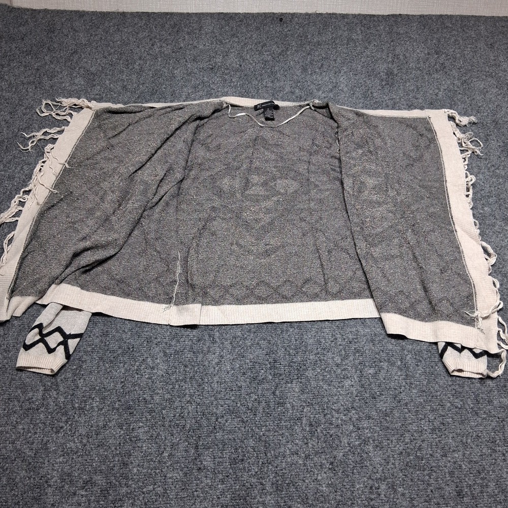 INC Womens Sweater Size M Ivory Diamond Knit Bohemian Fringe Open Wrap Cardigan - Picture 7 of 12